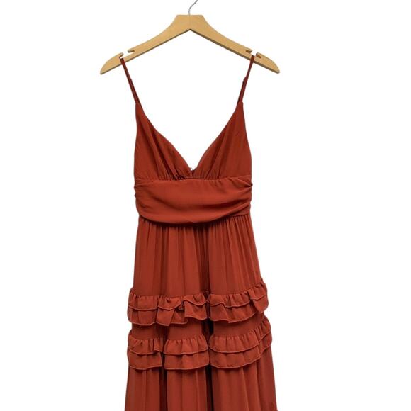 Lulus Lavish Perfection Rust Orange Ruffled Tiered Maxi Dress size Small NWT - Picture 2 of 7